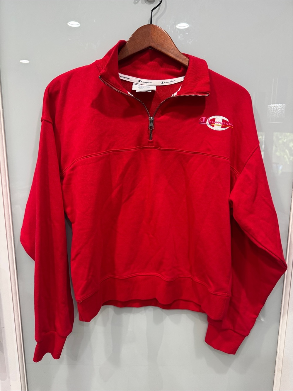 Red Champion French Terry Quarter-Zip Sweatshirt Campus Women's Small Y2K